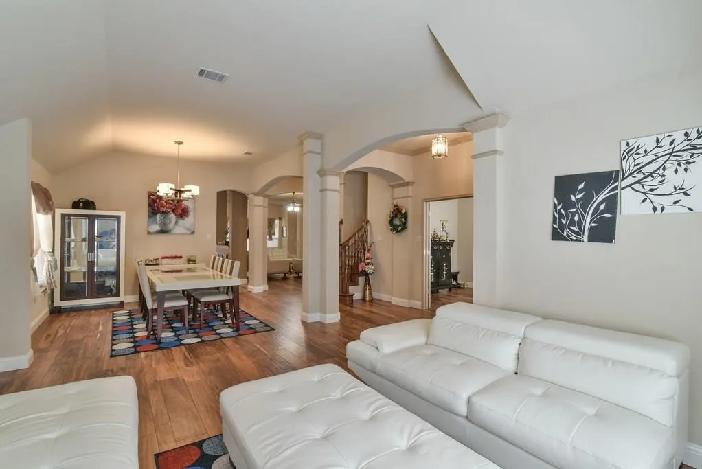 Wood-finish flooring throughout the main living areas