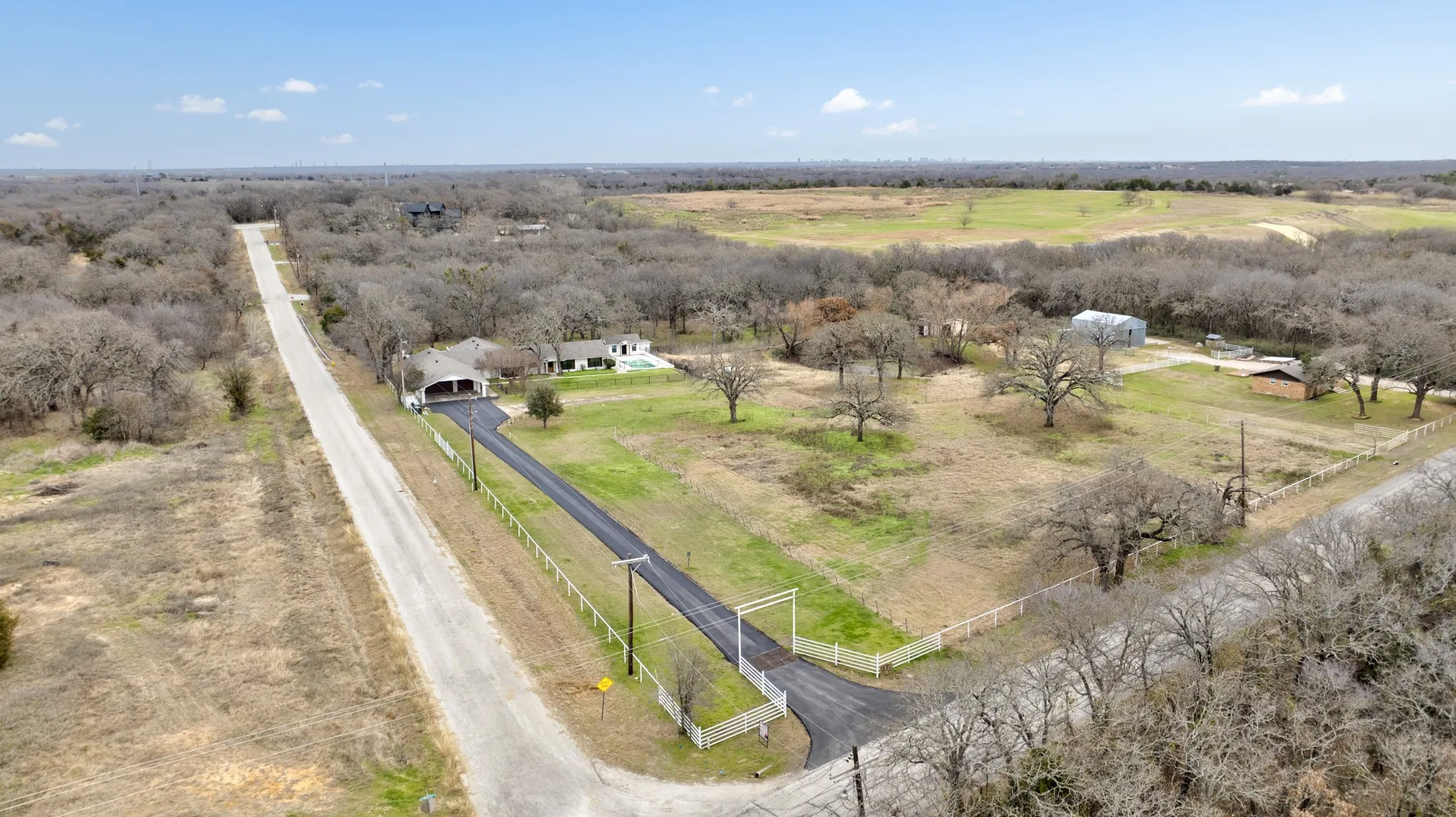 Stunning Aerial View of property with road frontage on both sides. Close to Hwy. 380 but also nestled away from all the hustle and bustle!