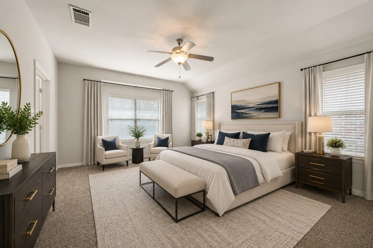 Spacious primary suite located upstairs.