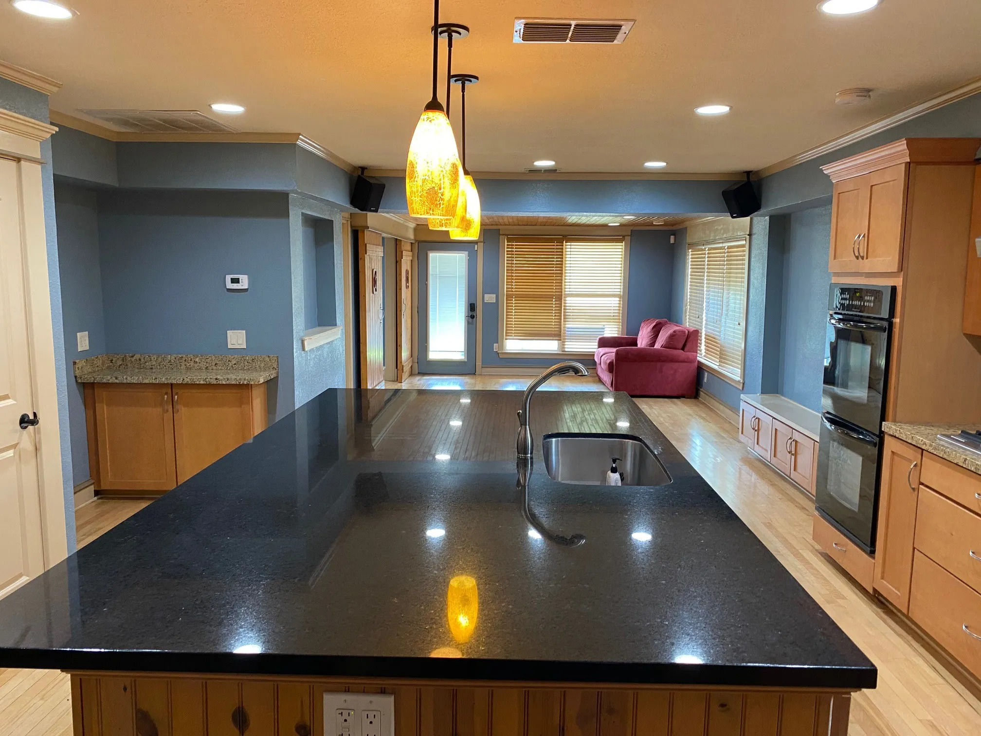 Kitchen Island looking towards dining area and living room.