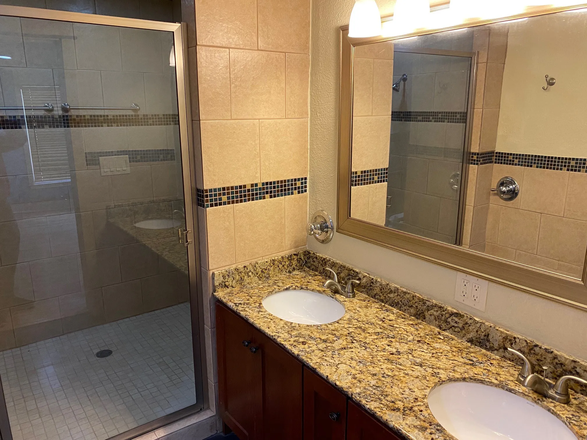 Guest Bath Shower and double sinks.