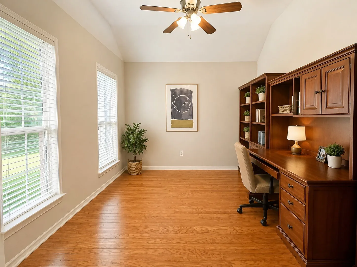 From entry, you see the study to your left with wood floors & French doors