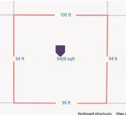 Property Boundary Diagram. Displaying the perimeter dimensions and total area of the property