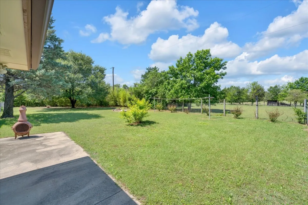 View of the back yard from the back patio.