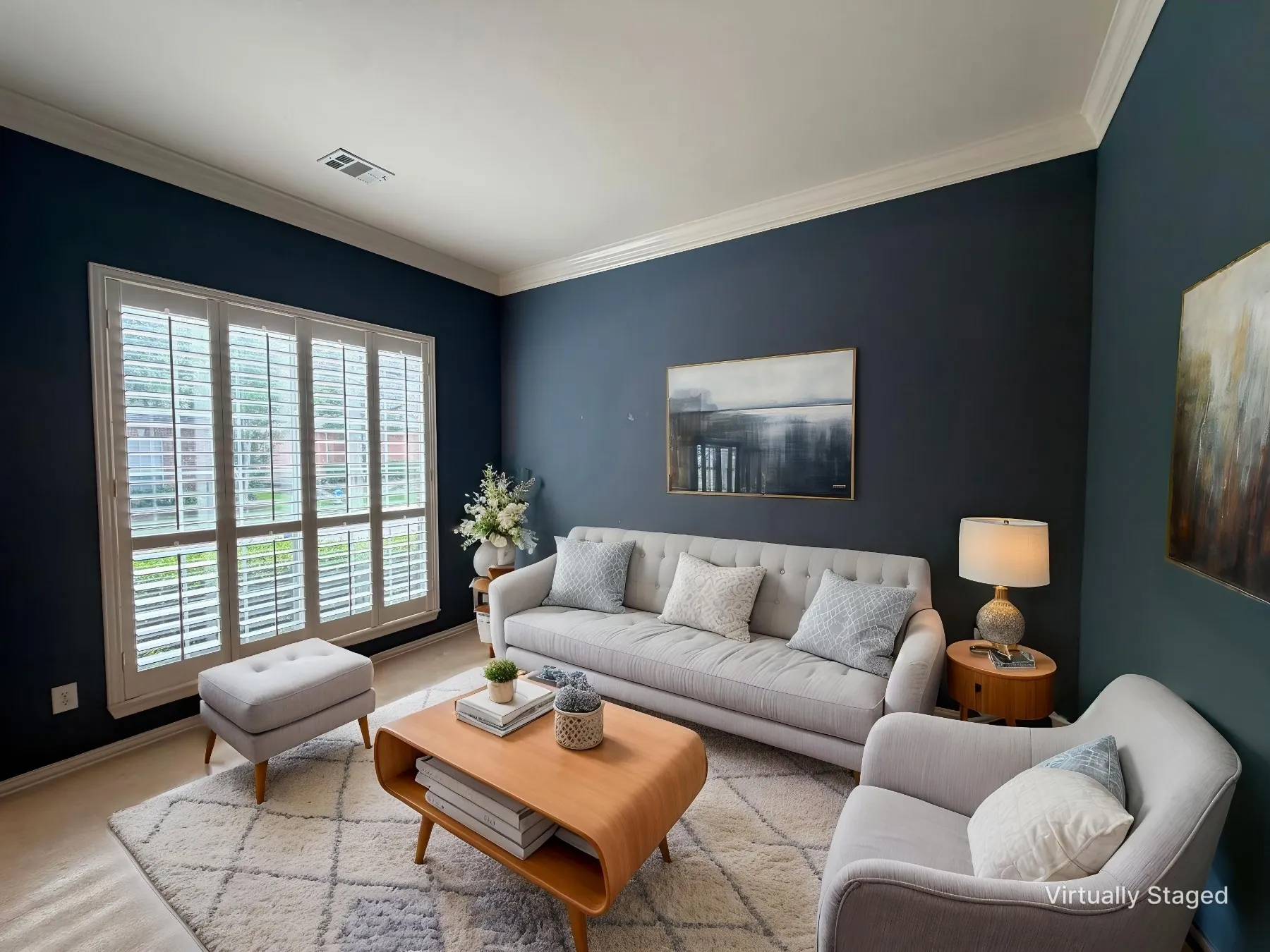 Virtually staged. Located off the foyer, the formal living would make a great home office, sitting or music room.