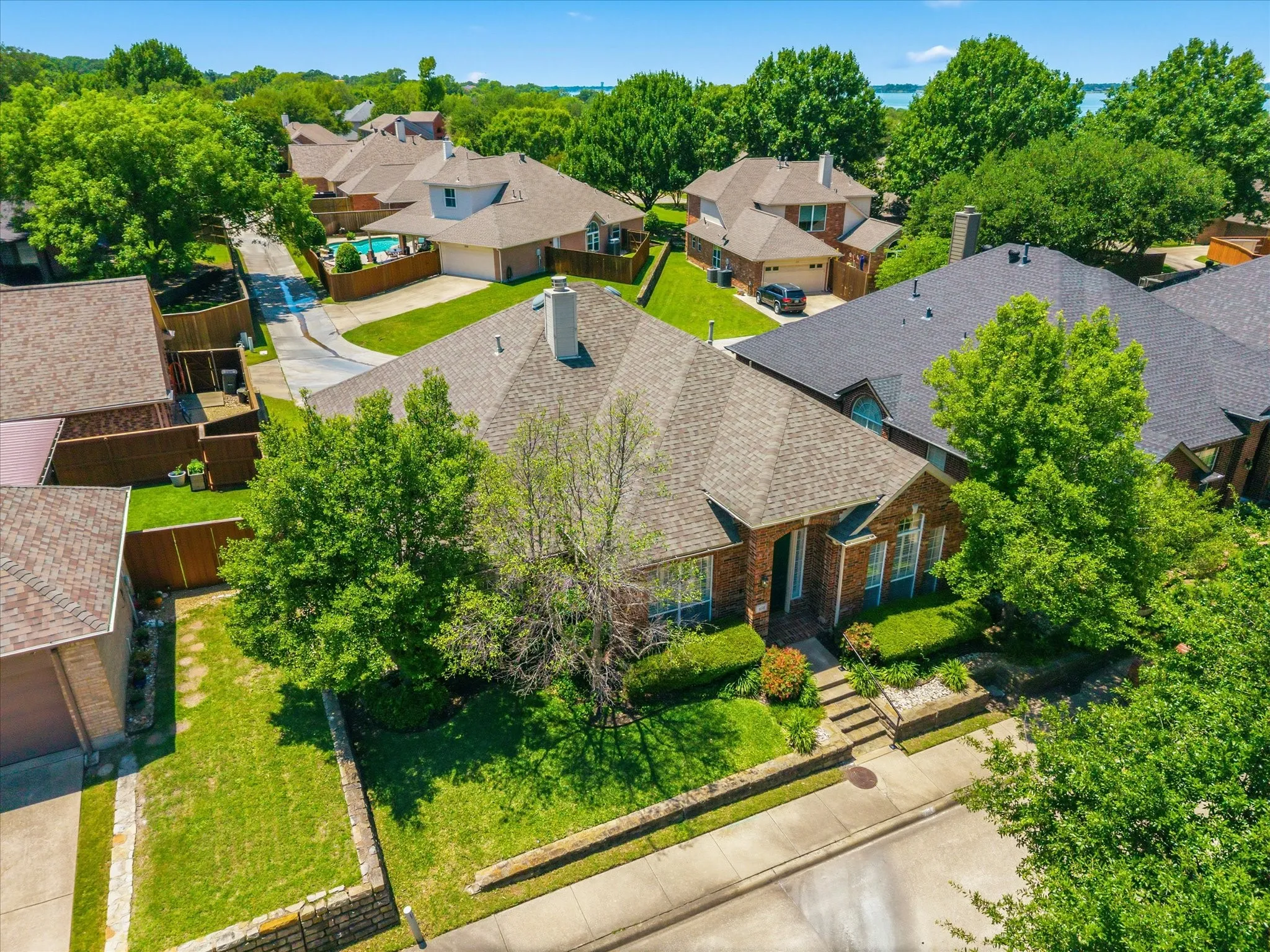 Aerial view of the front of the home.