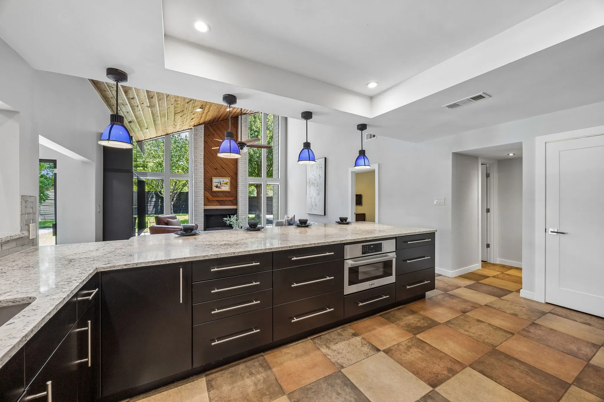 Easy to entertain guest in the family room from the kitchen bar setup