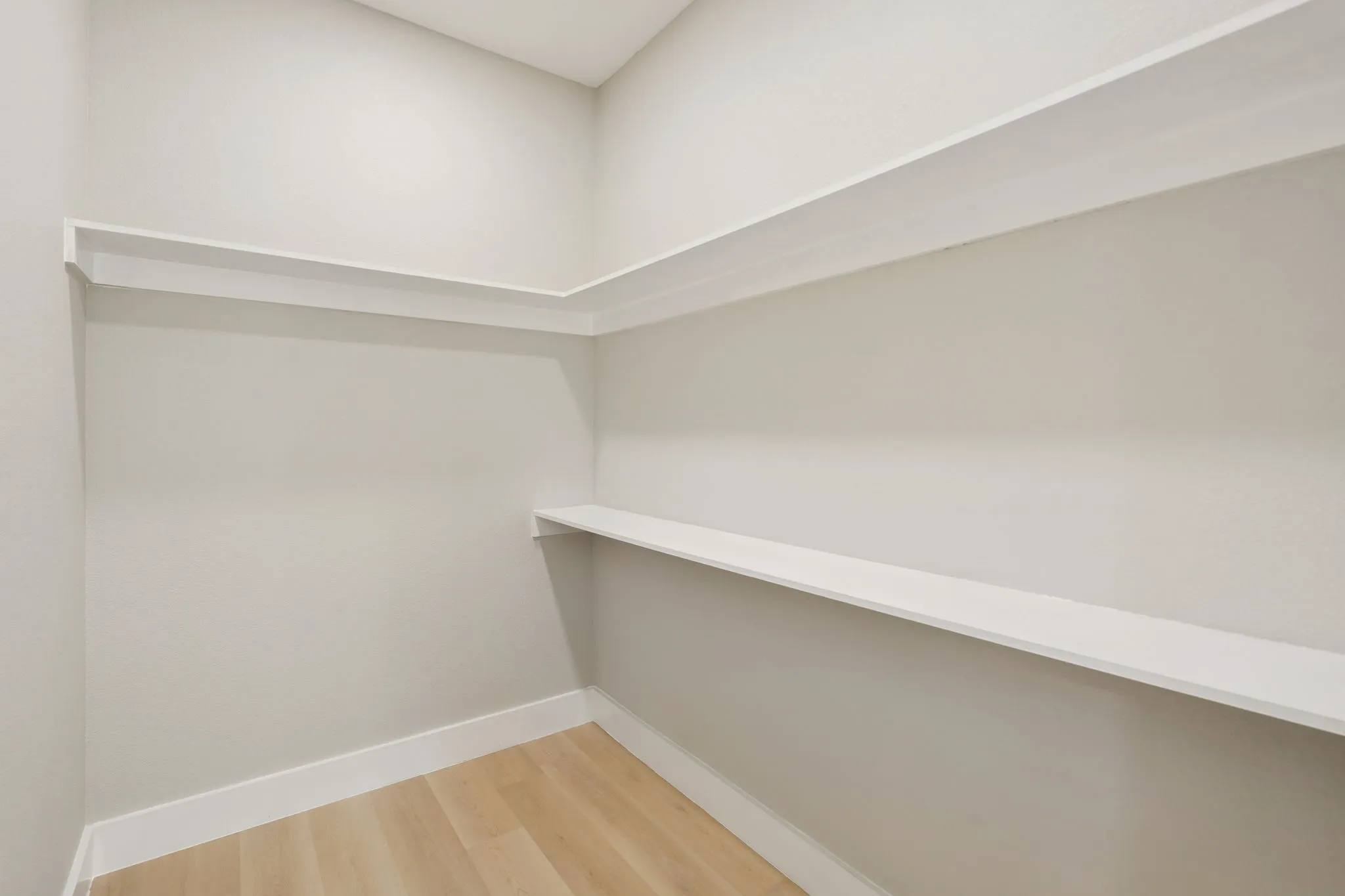 Interior storage space with light wood-finish flooring