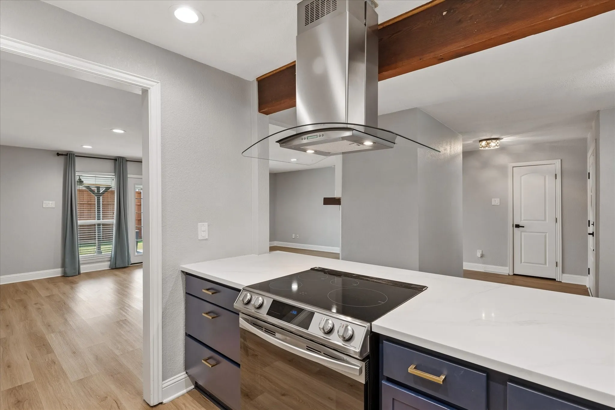 Kitchen open to breakfast area and living room