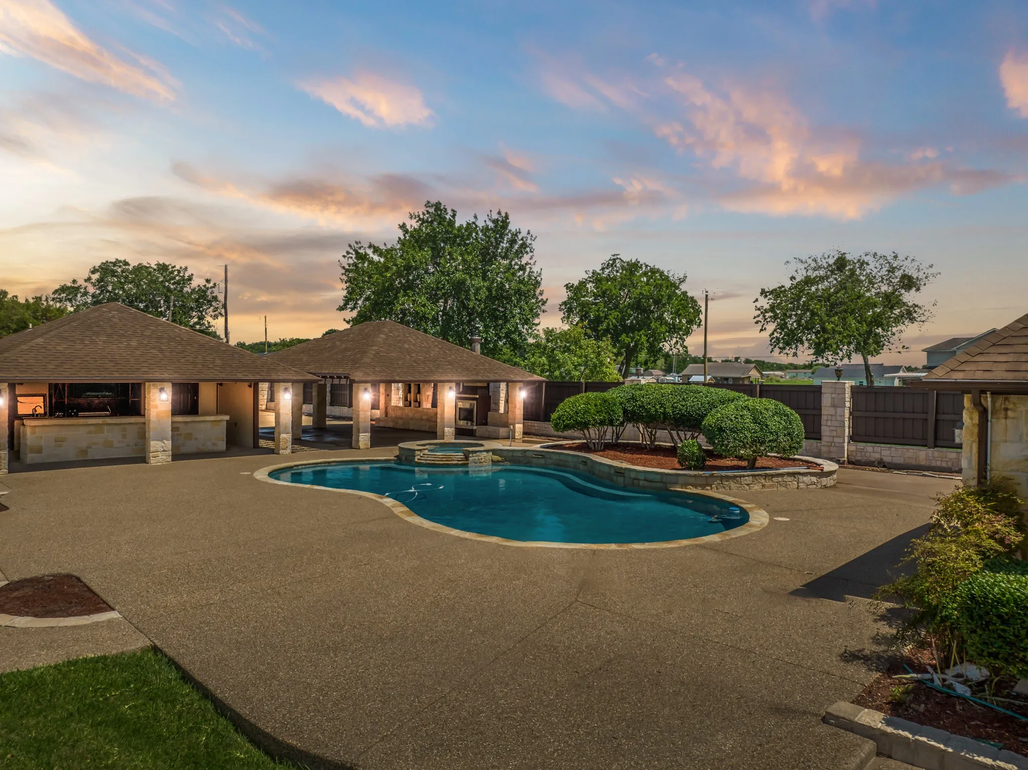 Salt Water Pool with 1451 sq.ft. of Pavillion with outdoor kitchen and bar