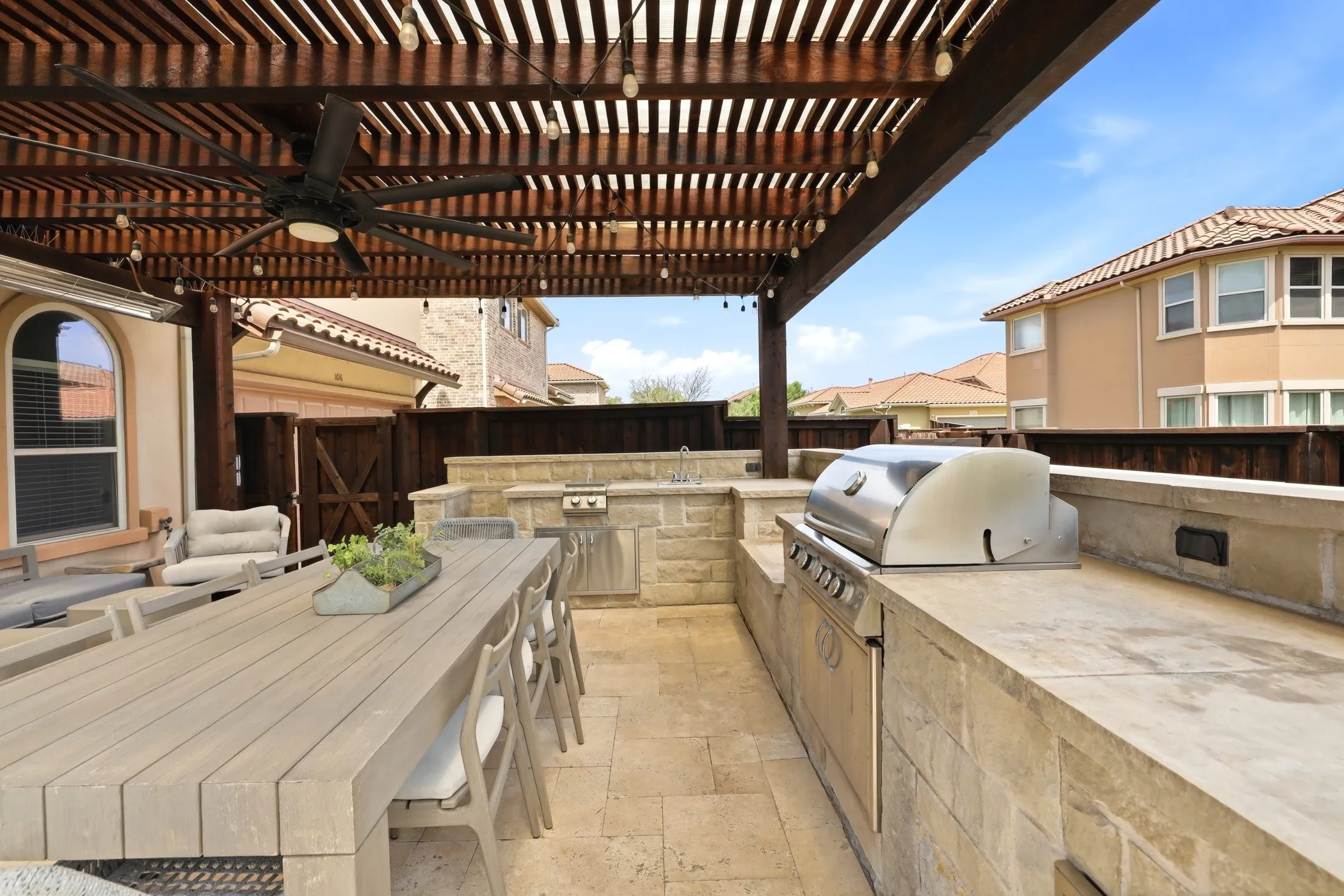 Expansive outdoor kitchen.