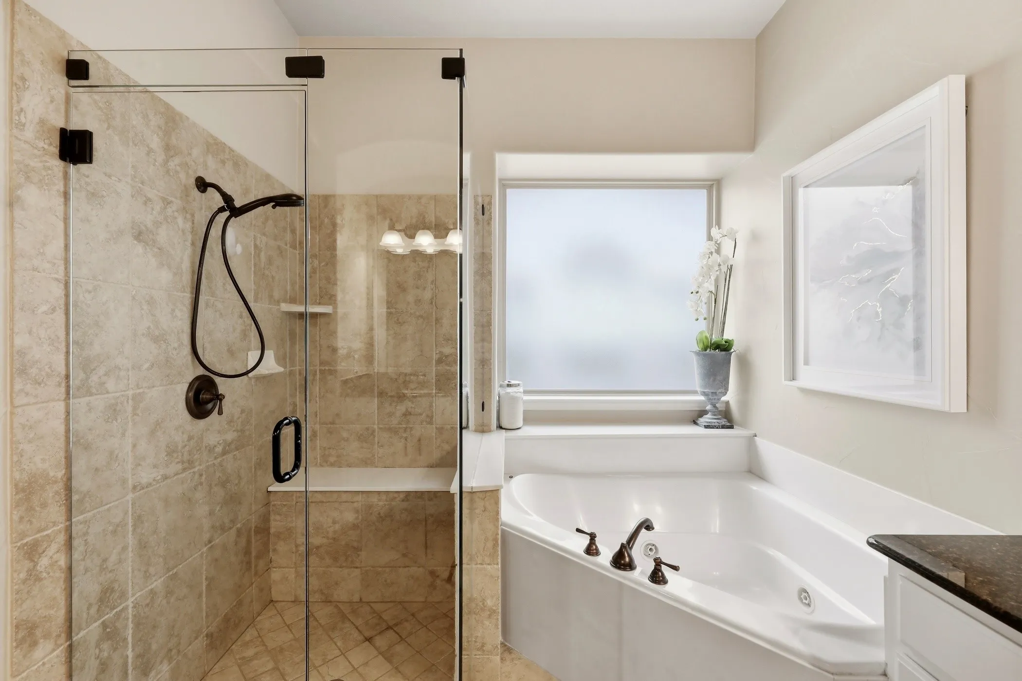 Primary shower and tub.