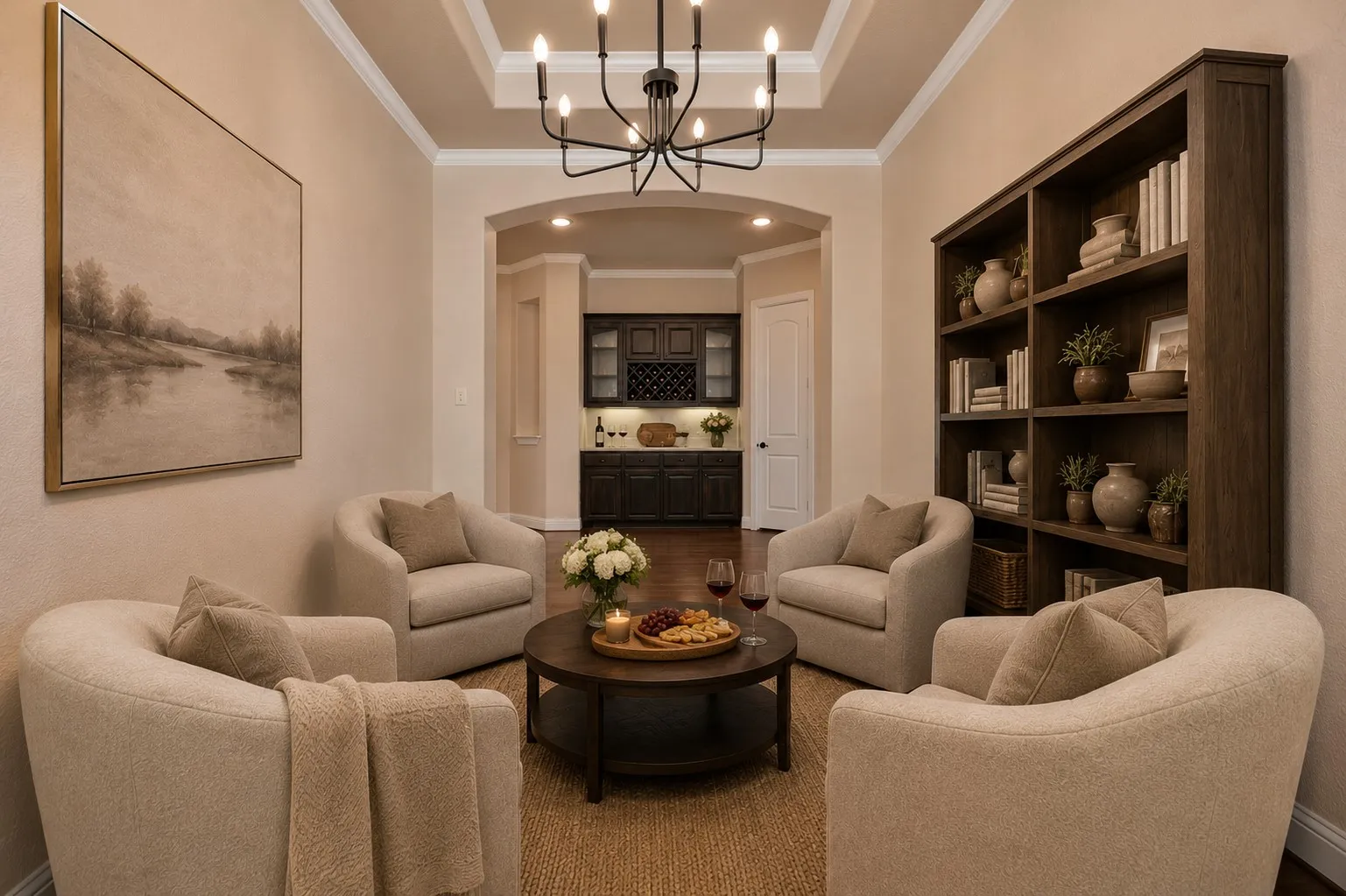 AI generated image to imagine the dining space as a casual gathering space.