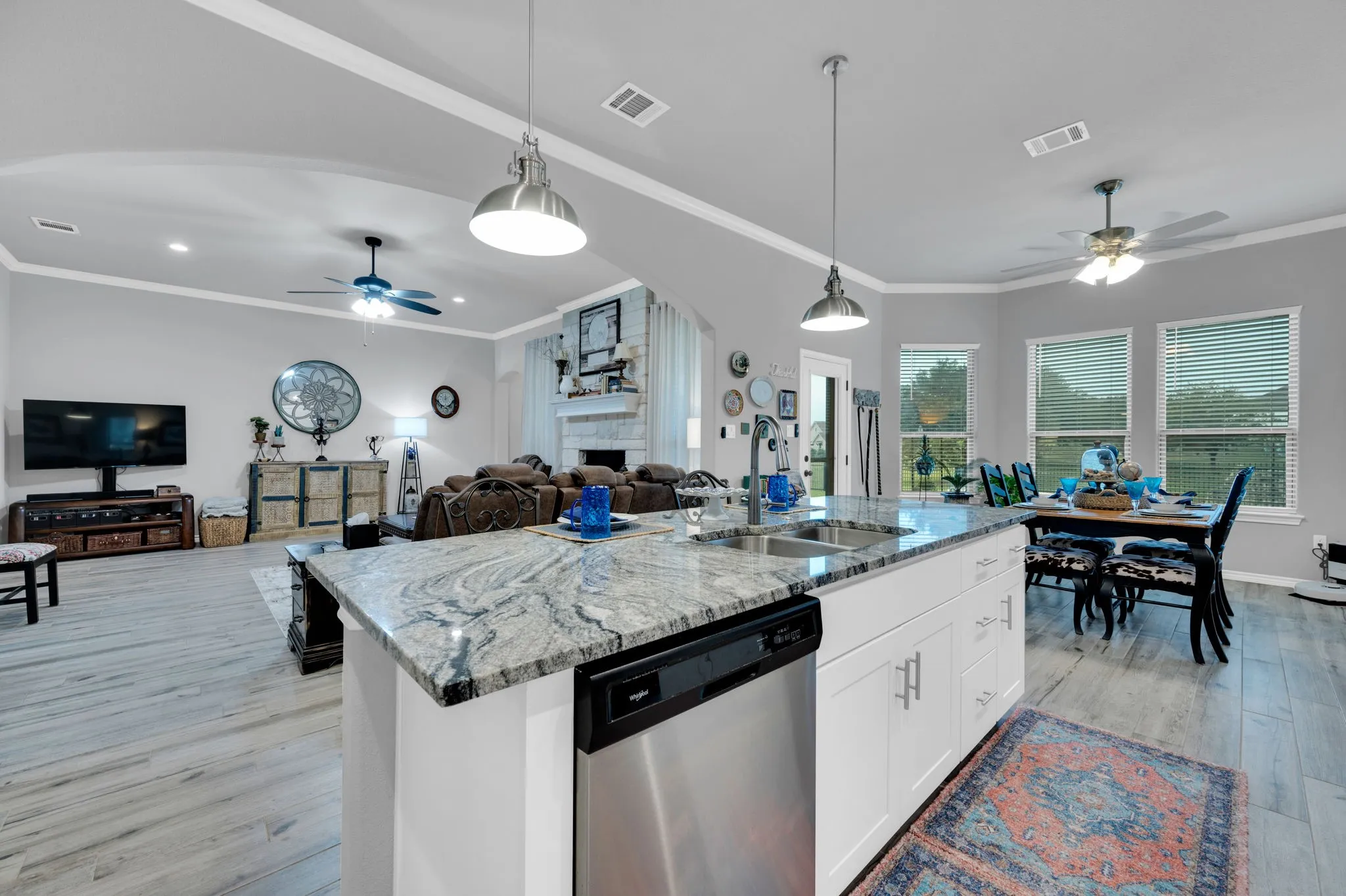 Kitchen overlooking the open living area, creating a wonderfully connected floor plan.