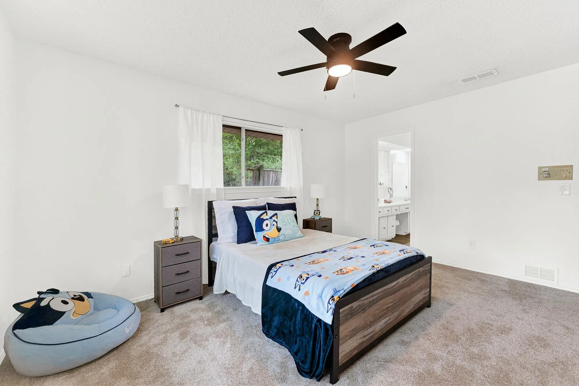 Oversized bedroom with double closets for extra storage,