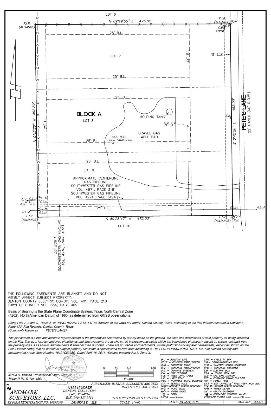 Land Survey Plat. Illustrating the property boundaries, easements, and physical features