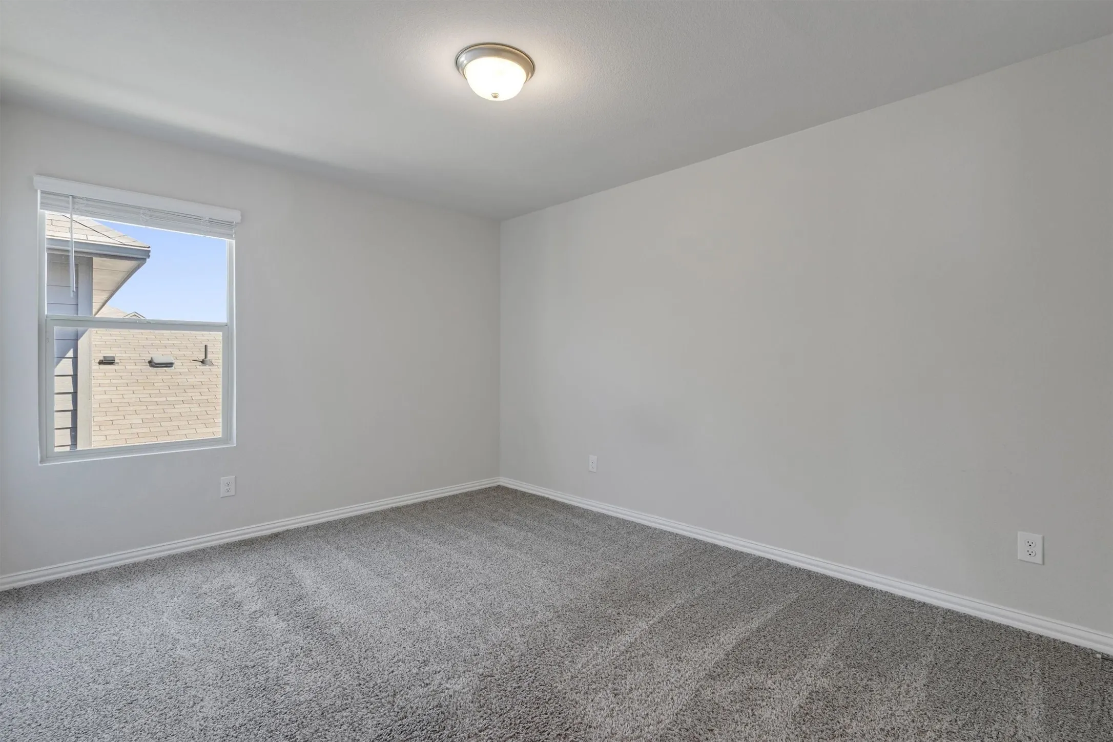 Neutral-toned room with plush gray carpeting