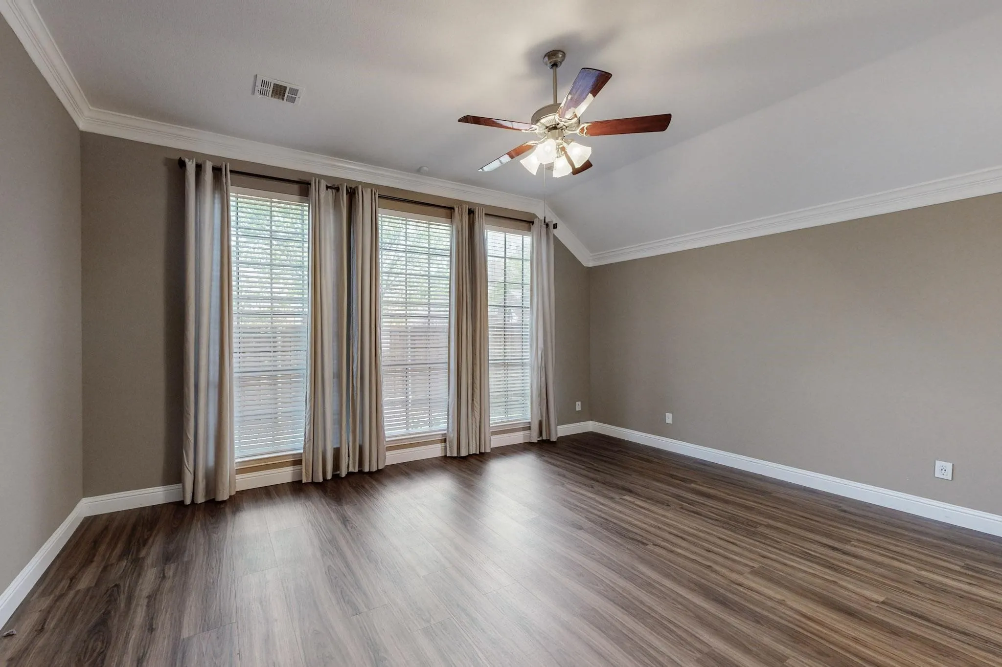 Primary bedroom with custom drapes!