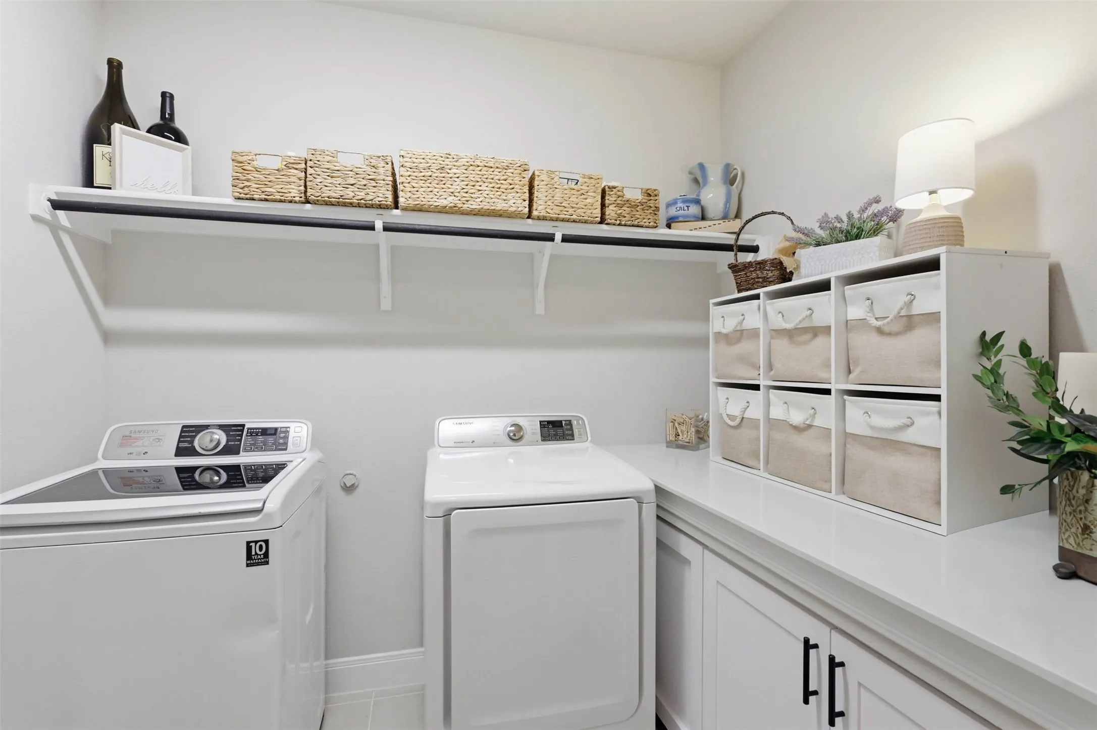 custom built-in storage and folding table