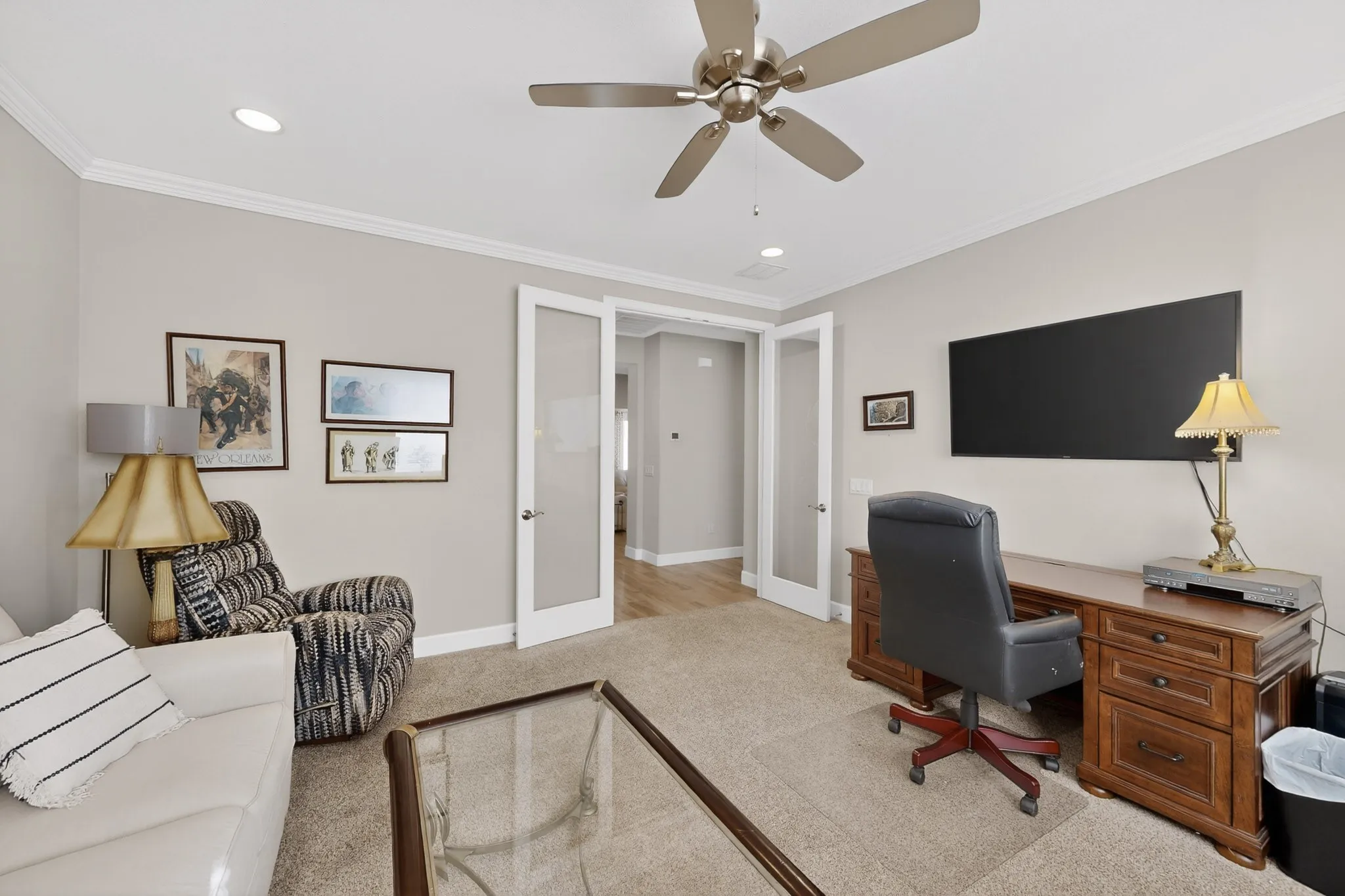 French doors lead into this spacious office.