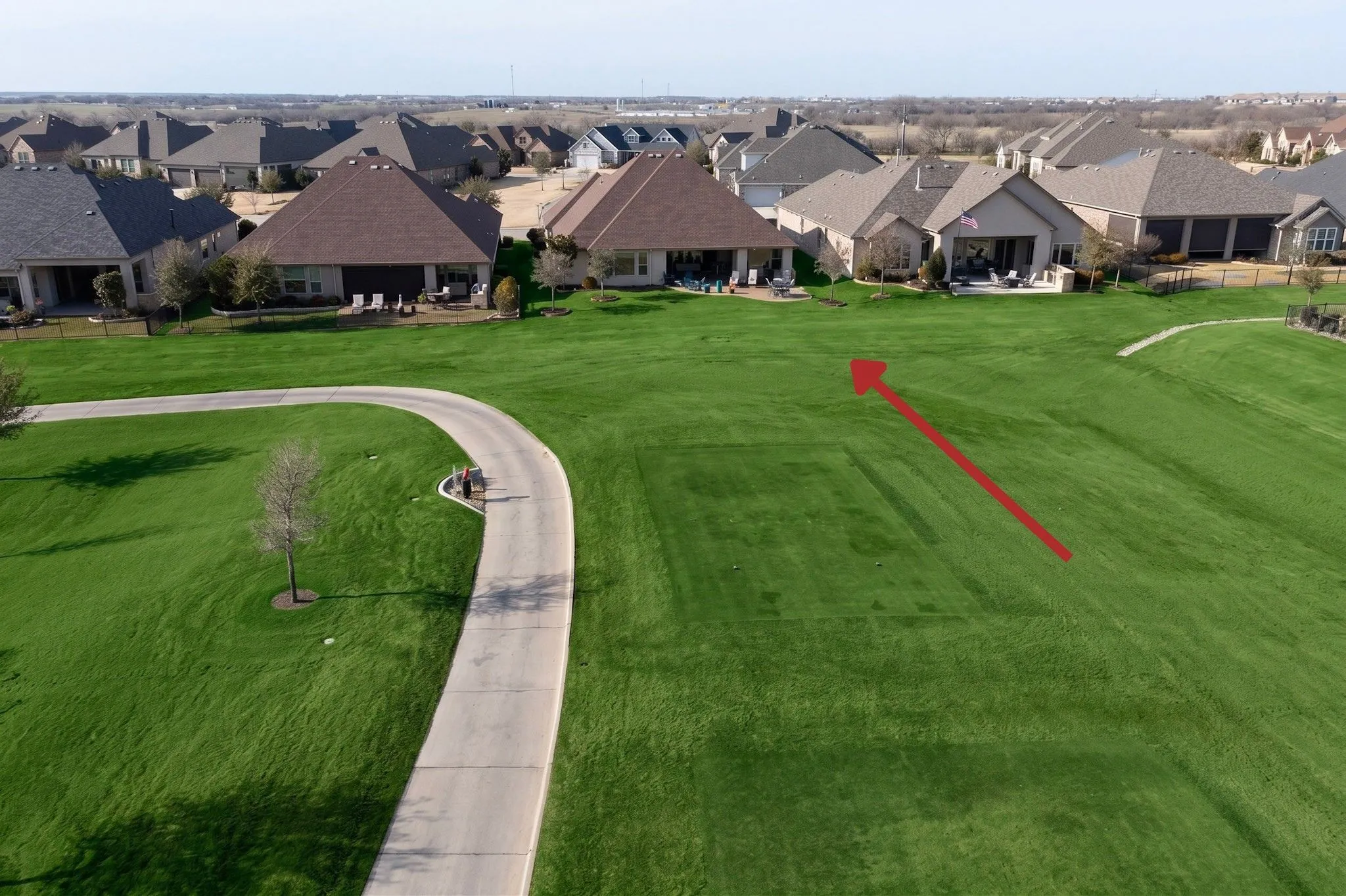 Aerial view from golf cart path.