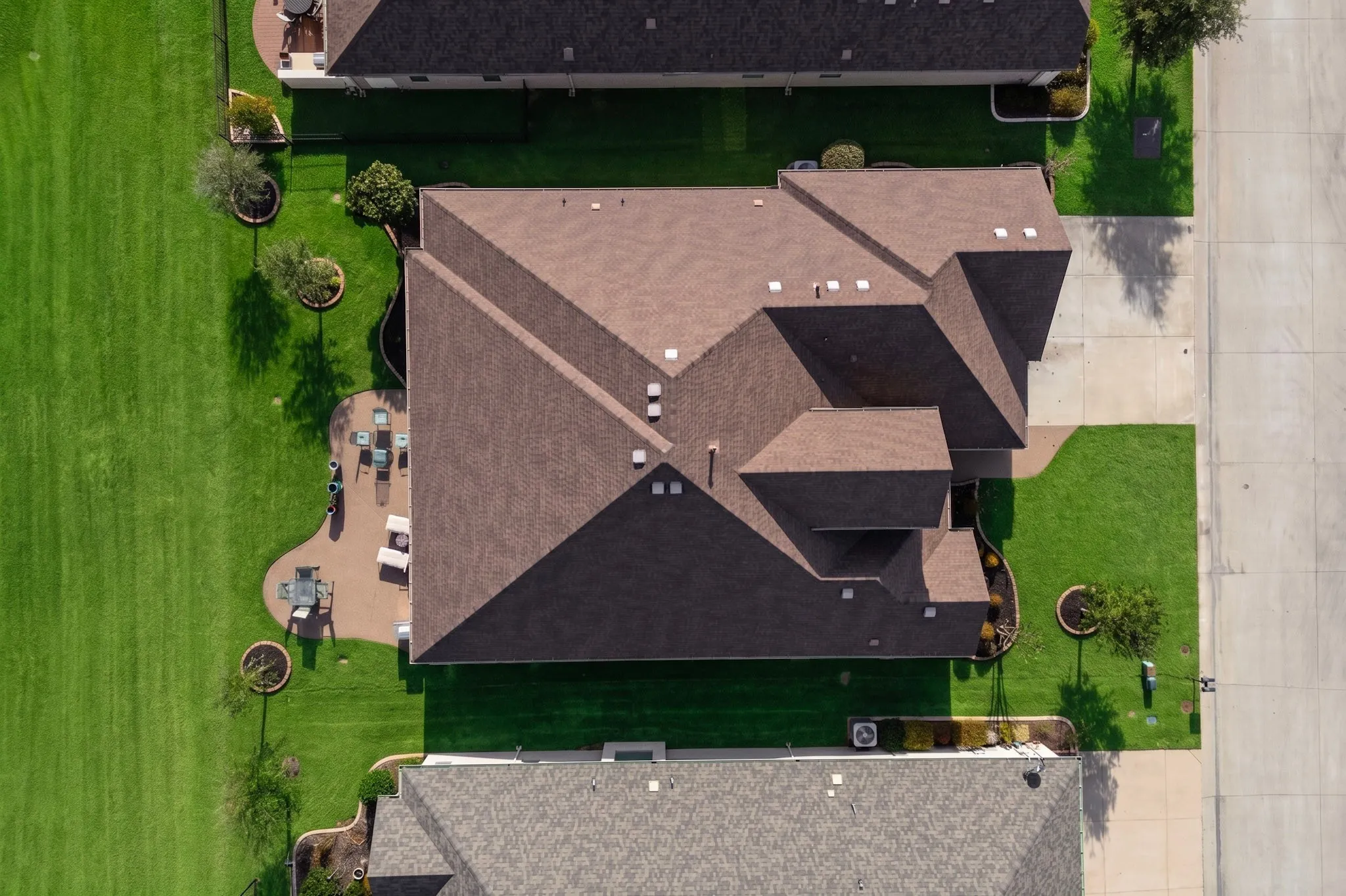 Aerial view of roof line.