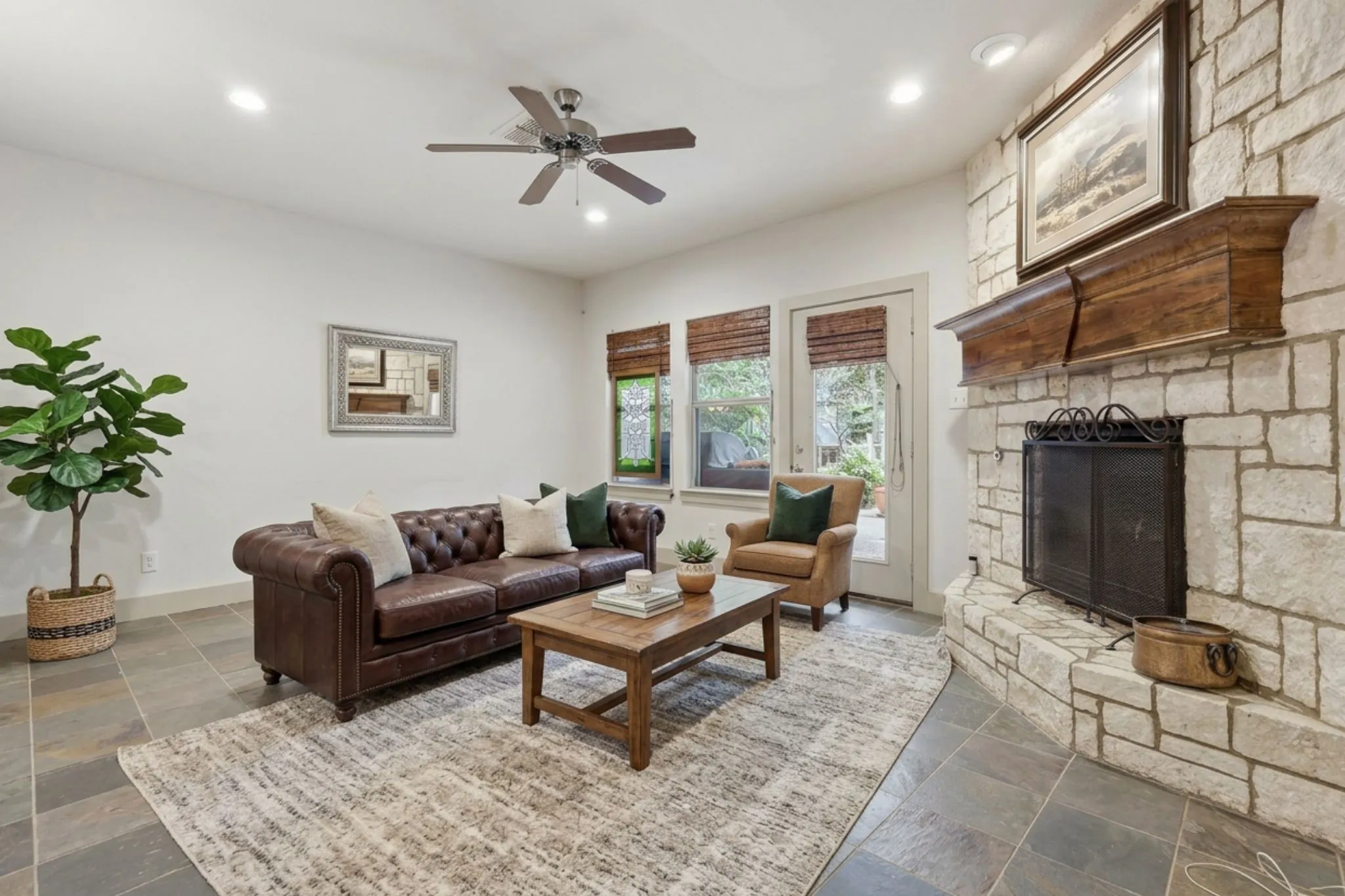 Staged Living room with fireplace