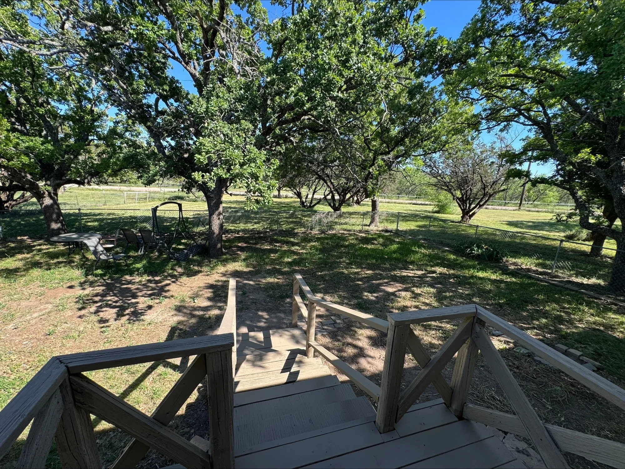 Deck, front yard view.