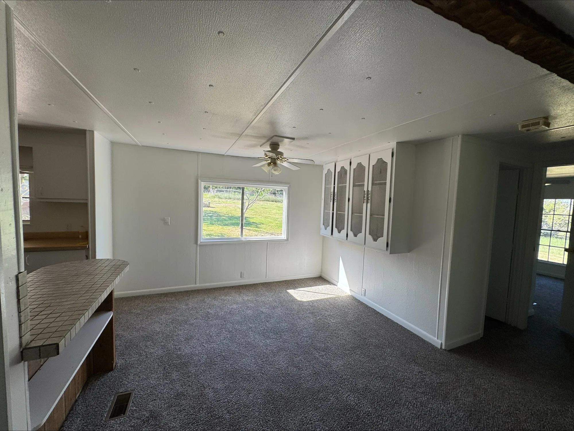 Dining room with built-in cabinets.
