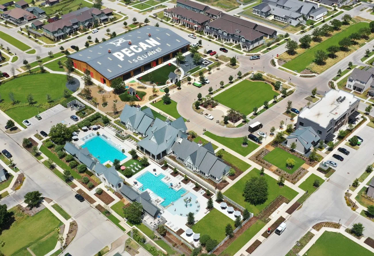 Aerial perspective highlighting a comprehensive community layout