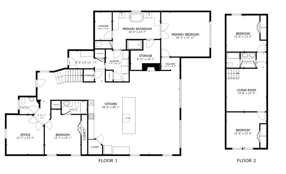First and second floor layout of 544 Majors Road showing 4 bedrooms, 3.5 bathrooms, a dedicated home office, flexible loft, 3.5-car garage, and the expansive covered back porch on a 1-acre pipe-fenced lot in Van Alstyne, Texas.