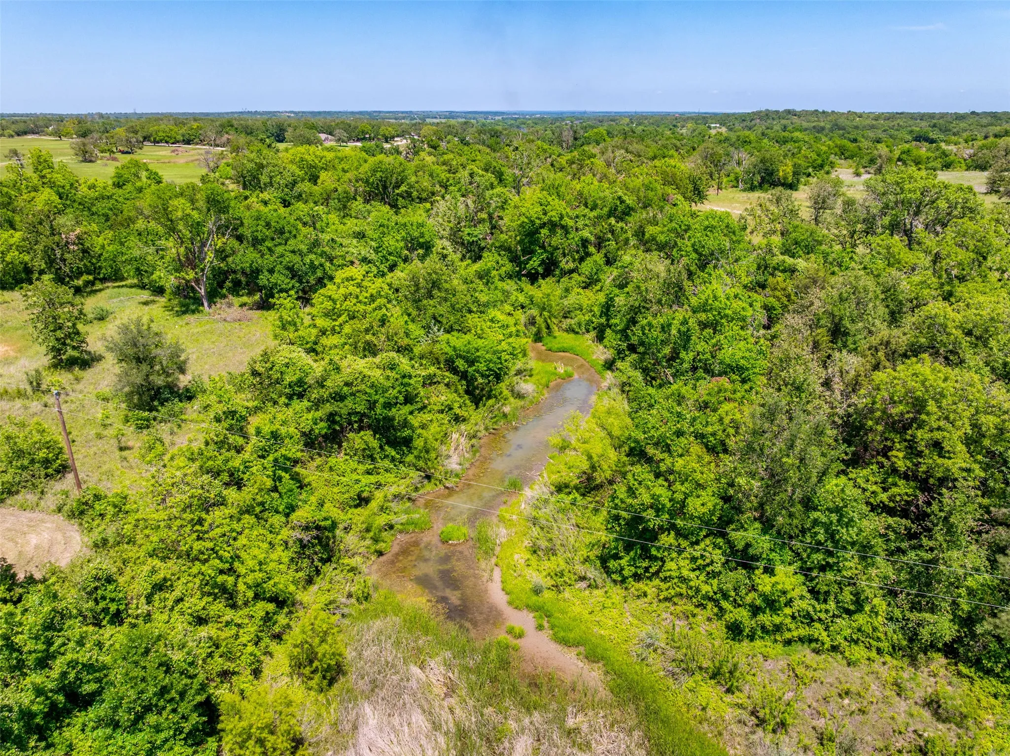 Expansive land parcel featuring dense mature trees and a natural creek