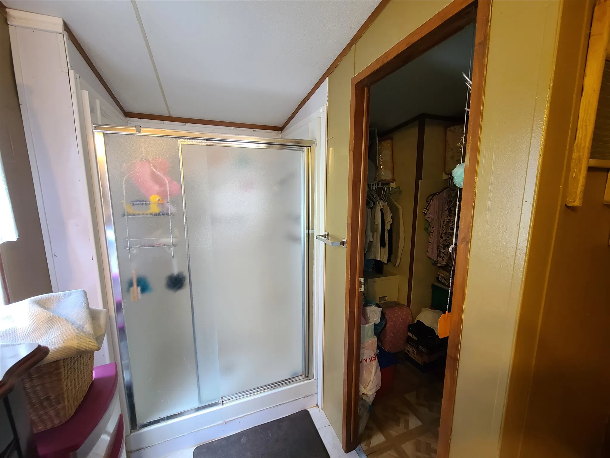 Enclosed shower and Walk-In Closet