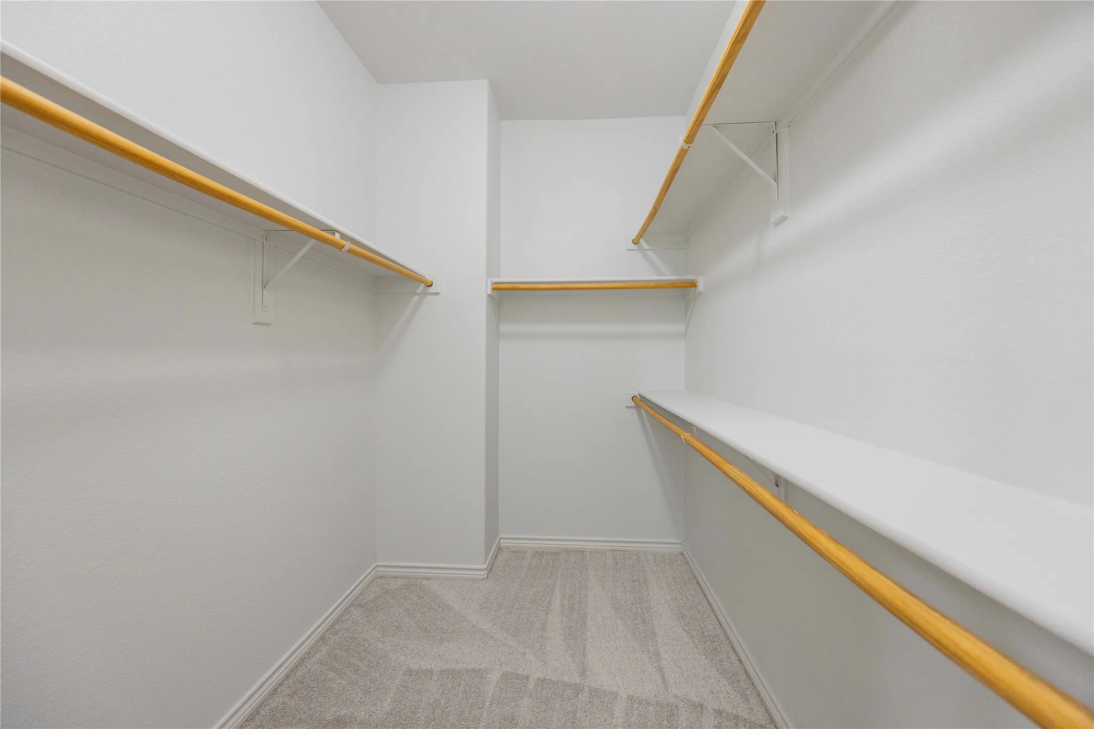 Walk-in closet featuring light grey patterned carpeting and white walls