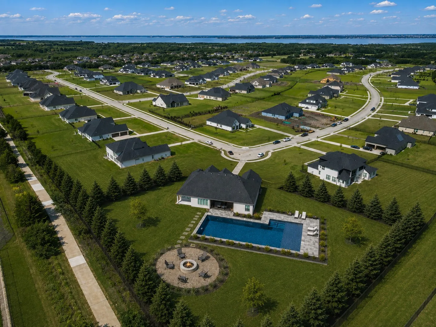 Virtually designed with AI.  The expansive backyard offers the perfect blank canvas to design your ultimate outdoor playground or private retreat.
