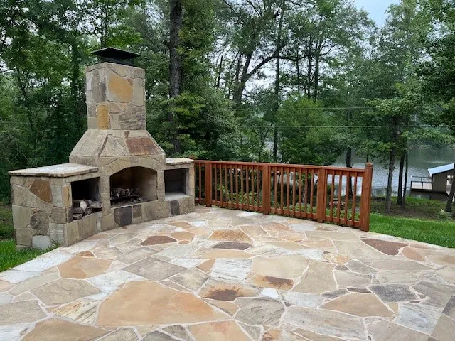 OUT DOOR FLAGSTONE PATIO WITH FIREPLACE
