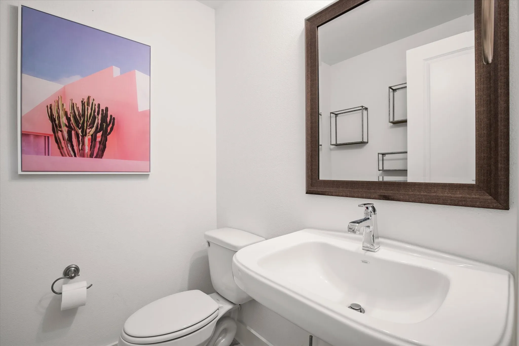 A first floor powder bath is perfect for guests.