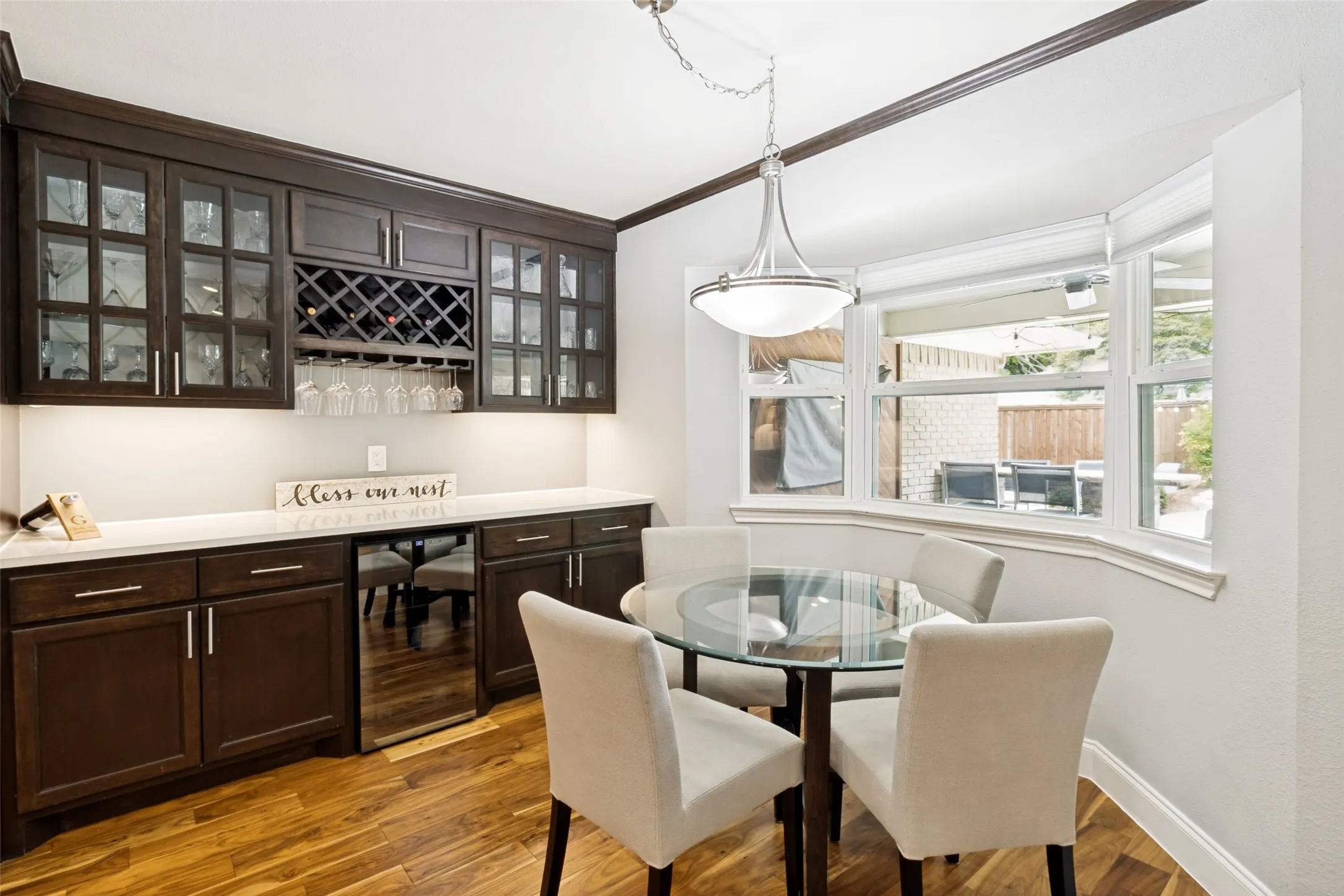 Wine bar and eat in kitchen area.
