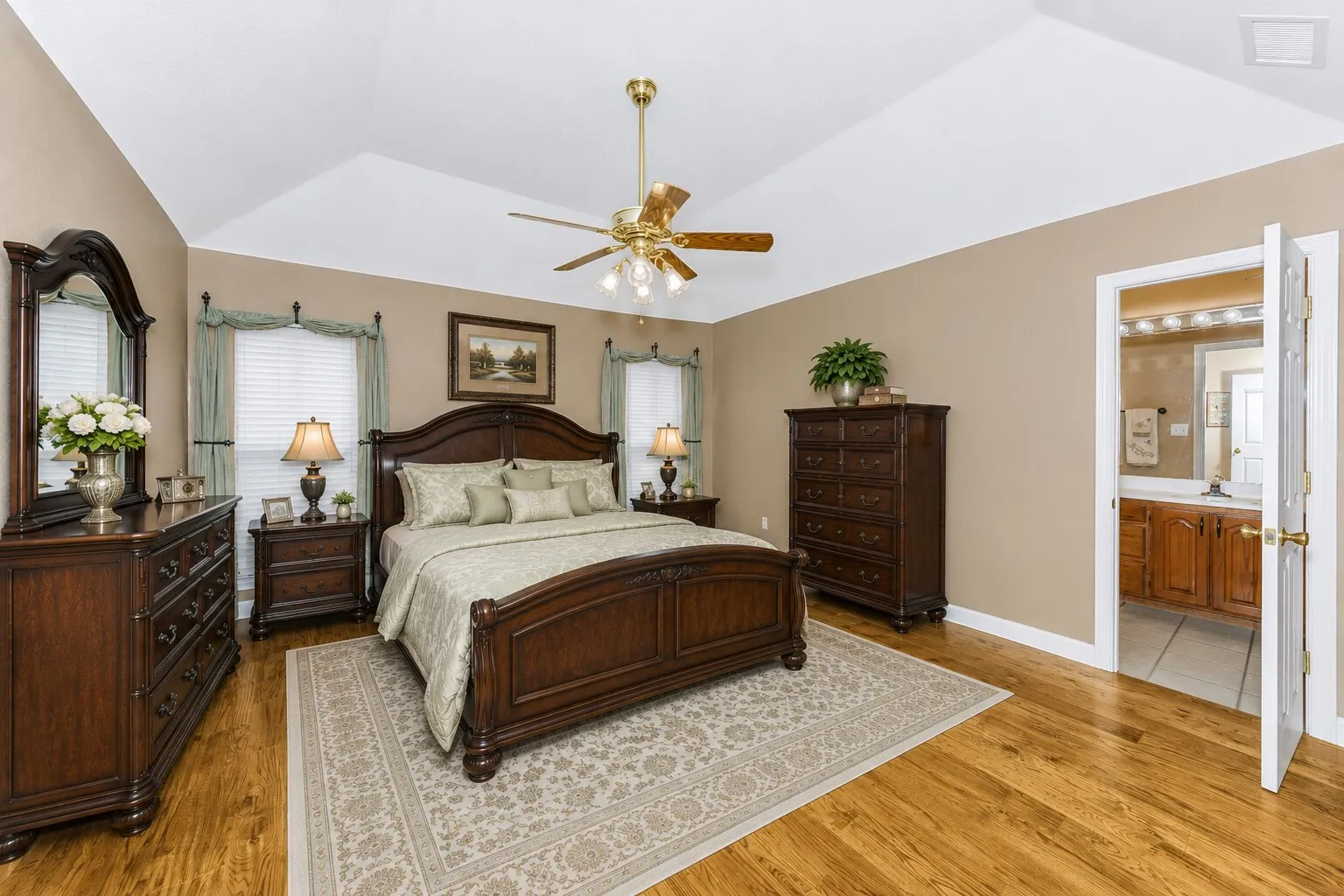 Virtually staged primary bedroom.
