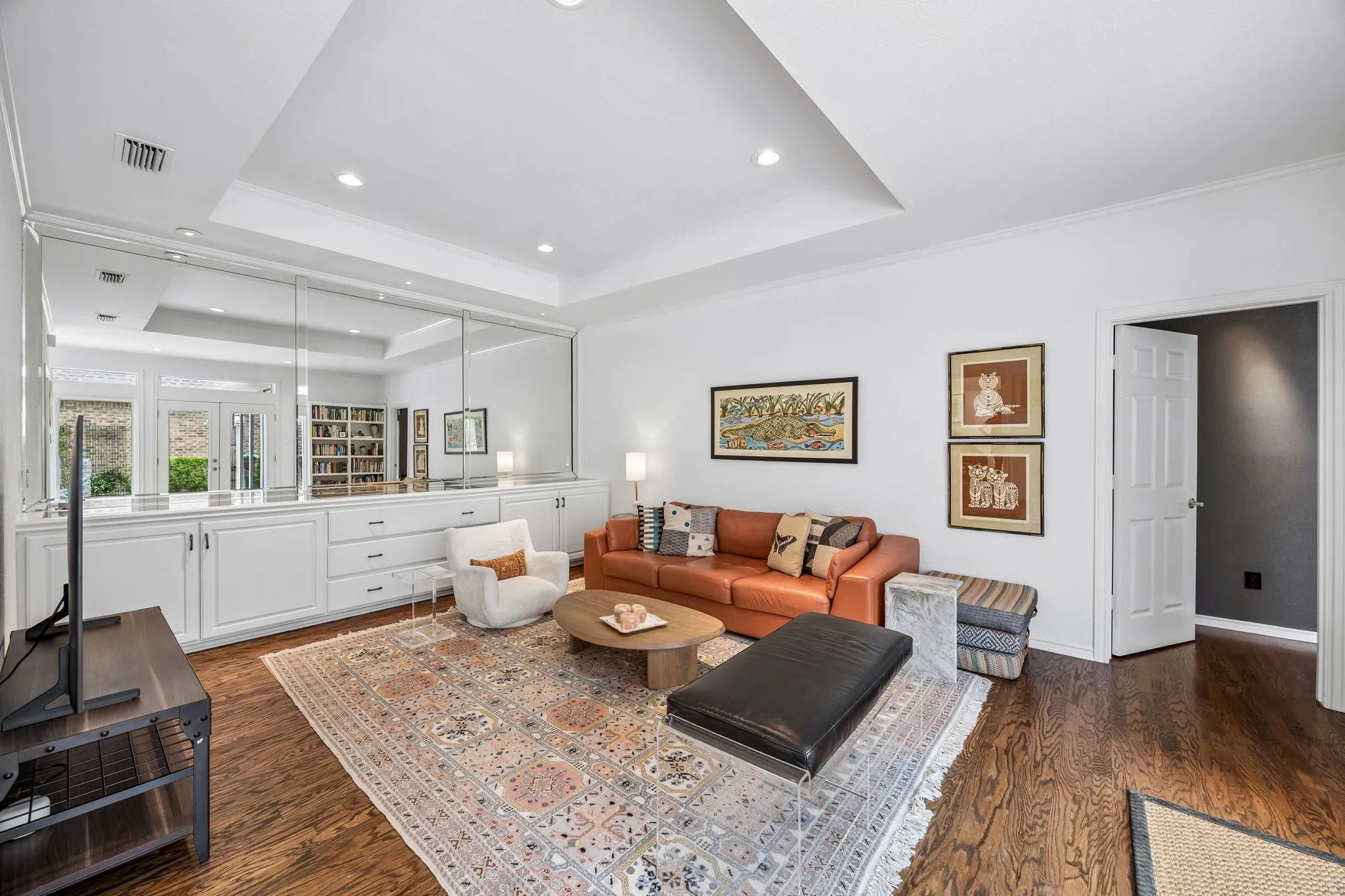 Cozy family room with built-ins could also be a formal dining room