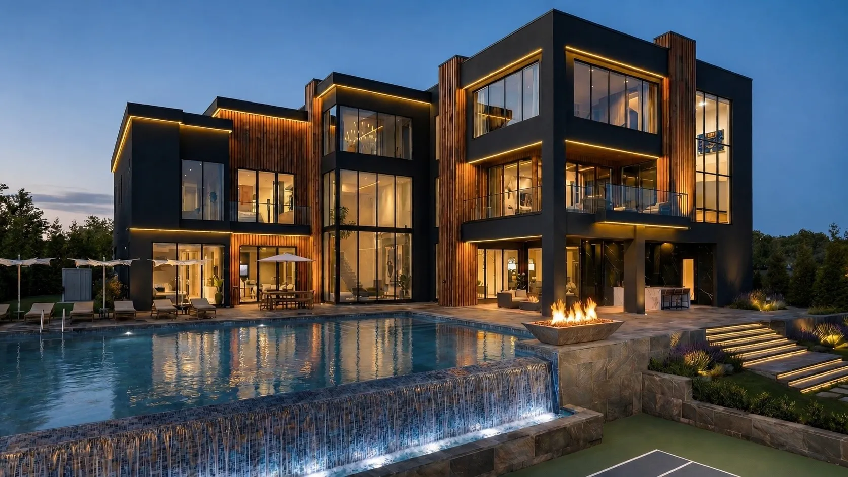 Resort inspired rear elevation featuring a dramatic infinity edge pool overlooking the preserve.