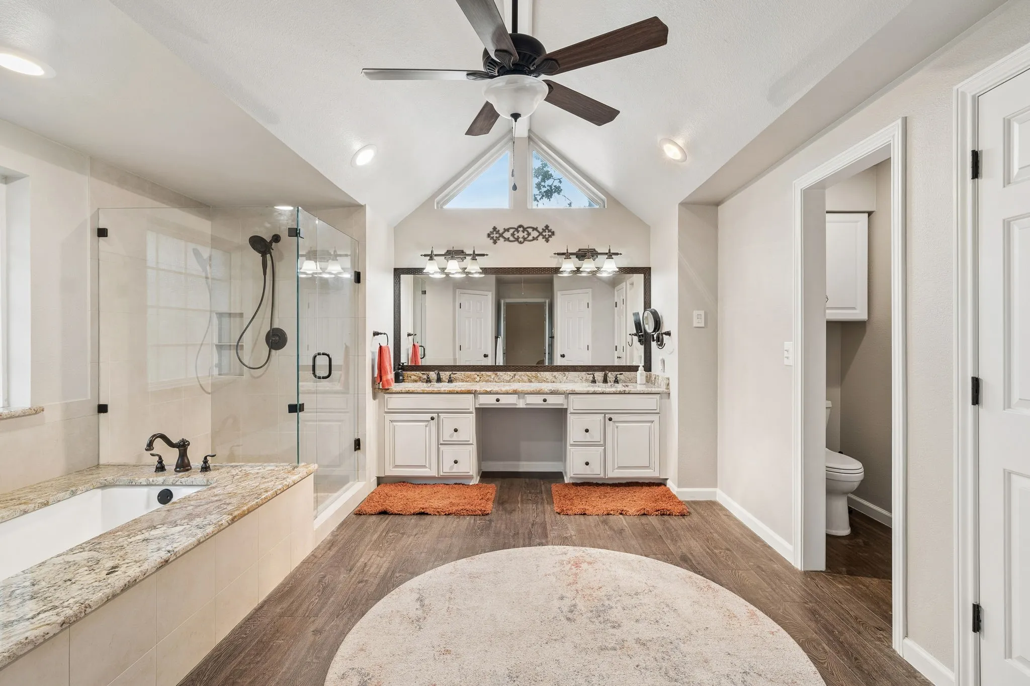Large Open Master bath with updated shower with granite counters and with heating​​‌​​​​‌​​‌‌​‌‌​​​‌‌​‌​‌​‌​​​‌​​ lamps.