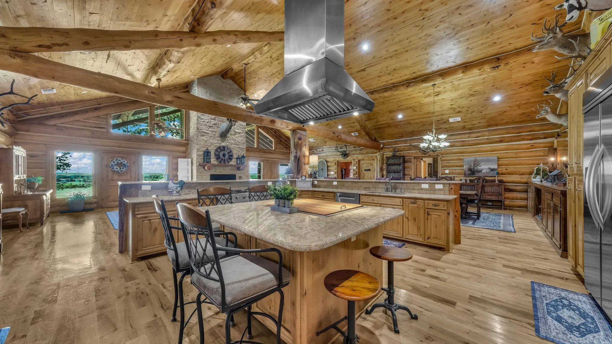 Beautiful granite countertops in kitchen with lots of workspace.