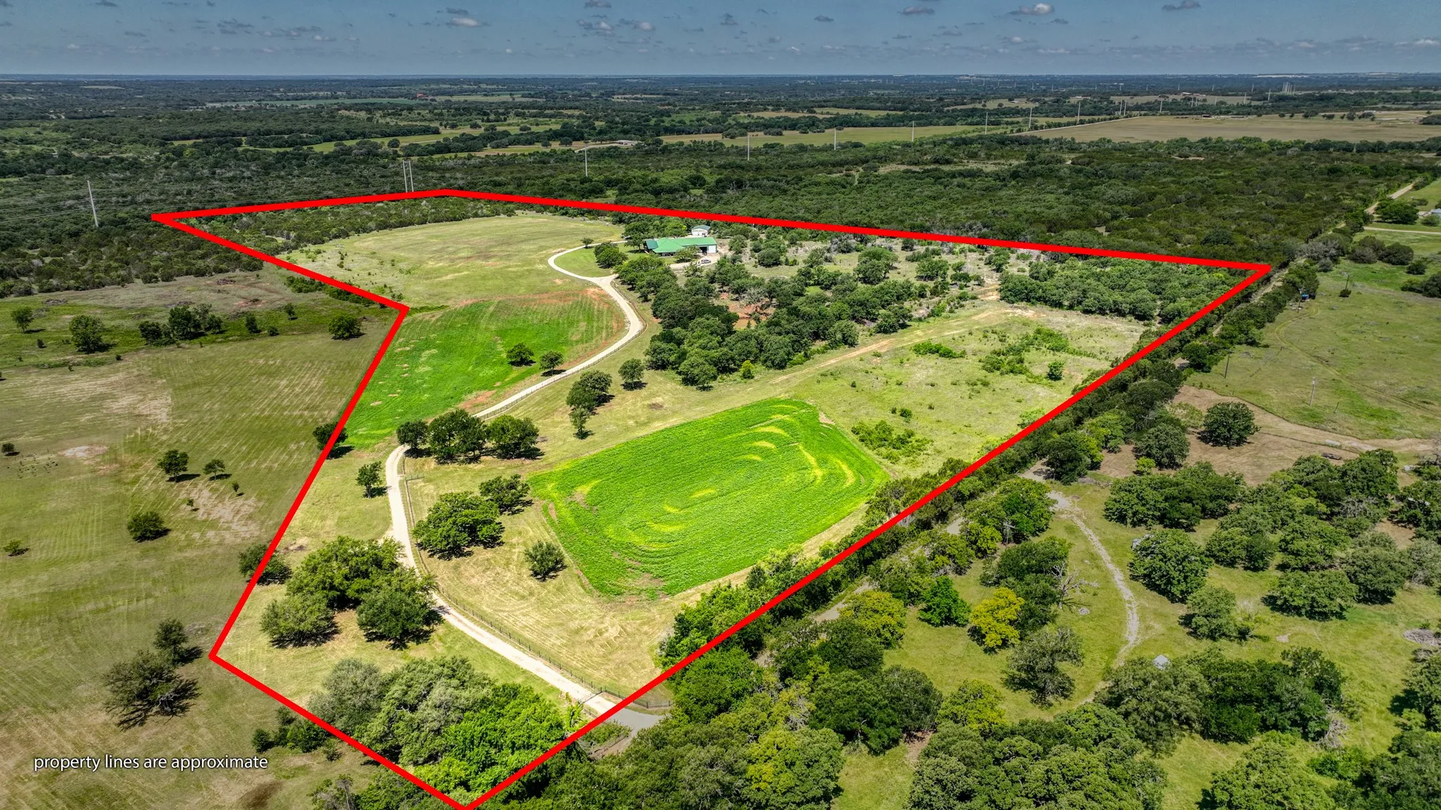 The home and approximately 25 acres can be combined with the adjoining 15 acres as shown for an additional price of $15K per acre.