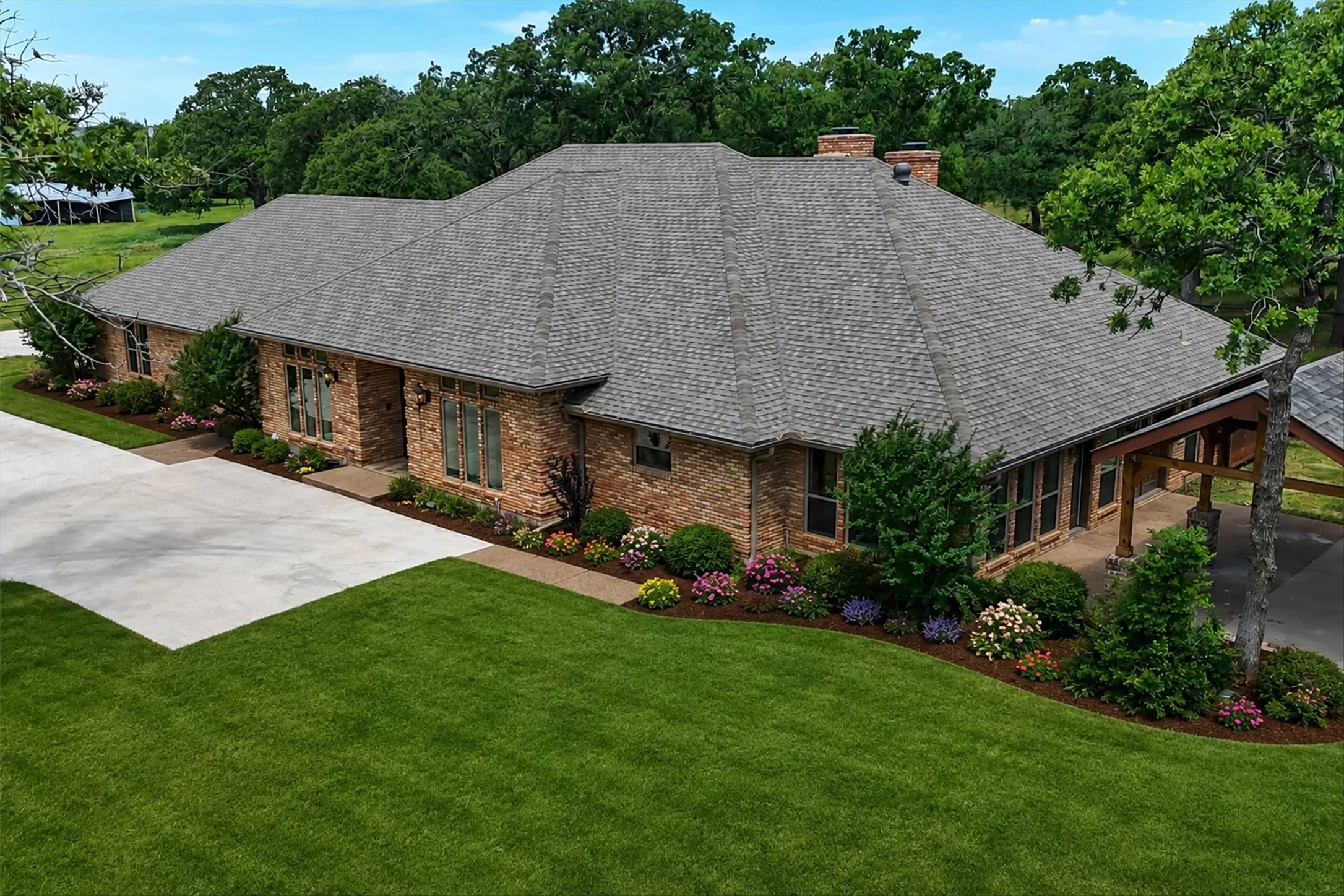 Staged house with flower bed