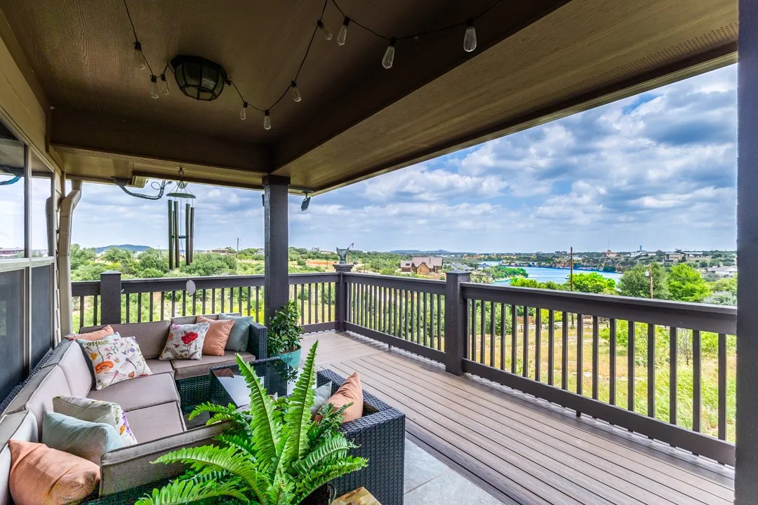 This section of the upper deck / balcony is outside the primary bedroom and features amazing views of Hell's Gate Cove...Not a bad seat for the annual Fireworks Show!