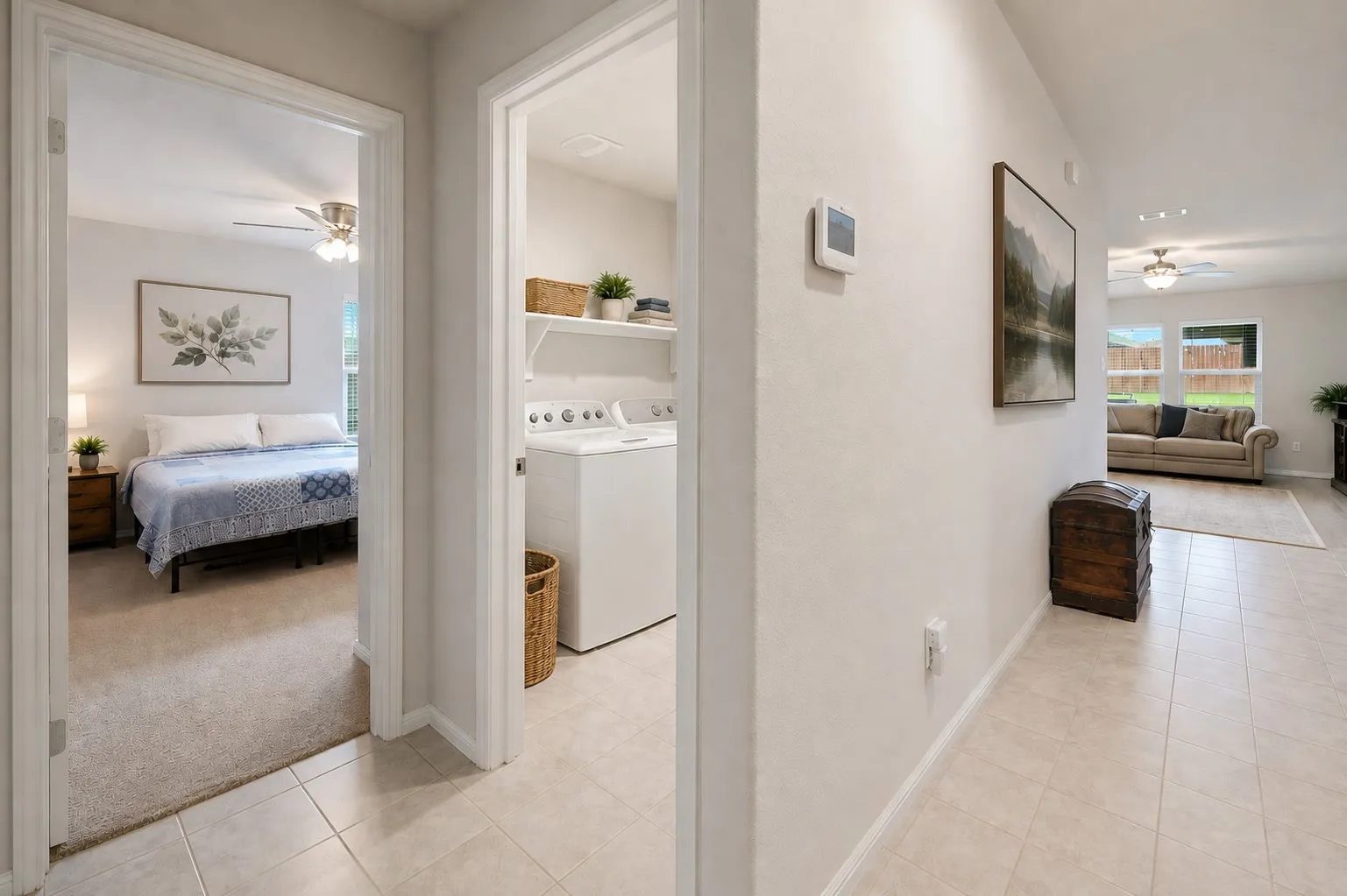 Laundry and the third of the four bedrooms.
