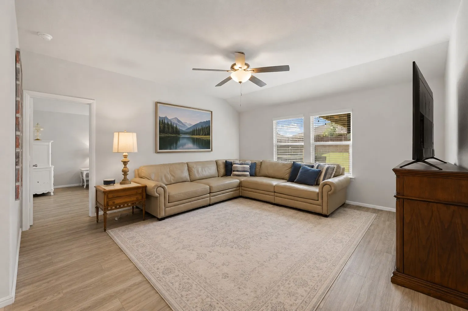 Open layout provides for quick access to the kitchen dining area or primary suite.