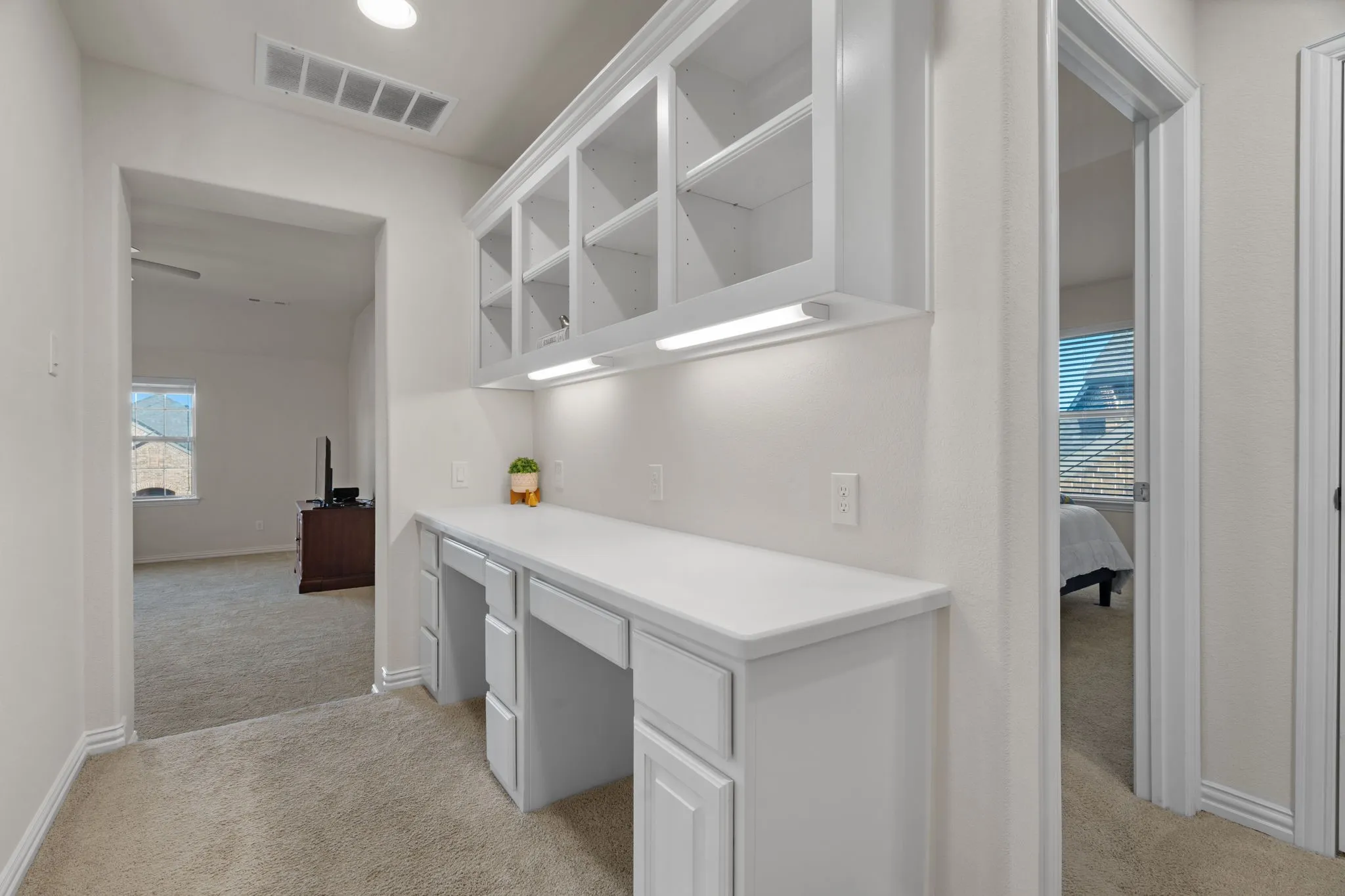 Double built in desk near upstairs bedrooms.  Great homework station!