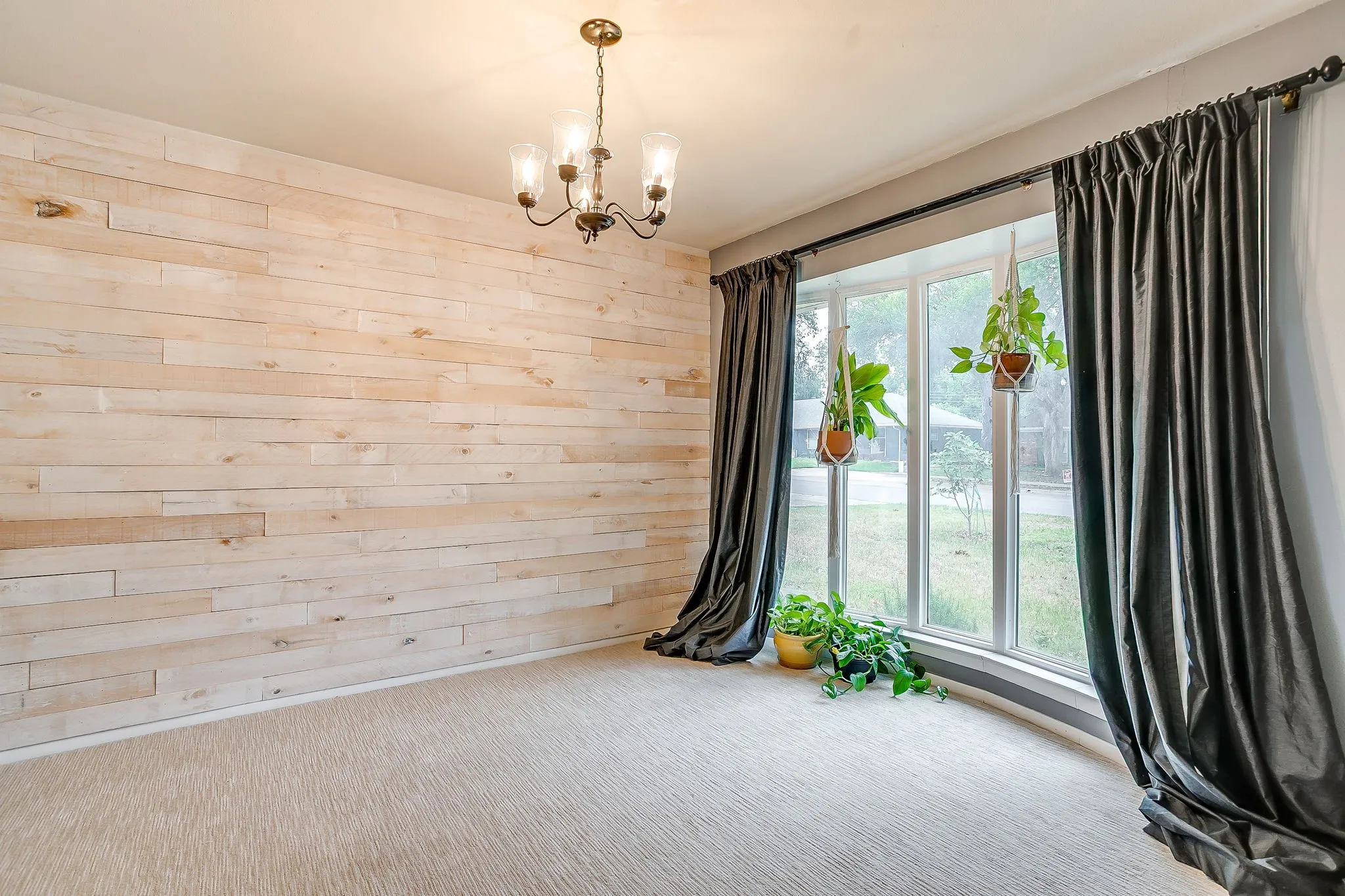 Accent wall featuring horizontally laid wood planks
